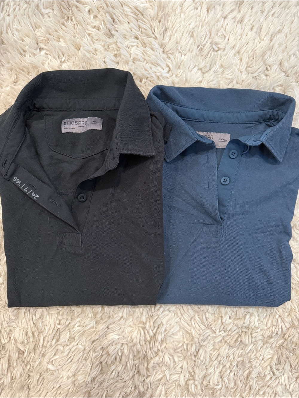 FIGS FIGSPRO Women’s Polo Scrub Tops Bundle Black Blue Size Small